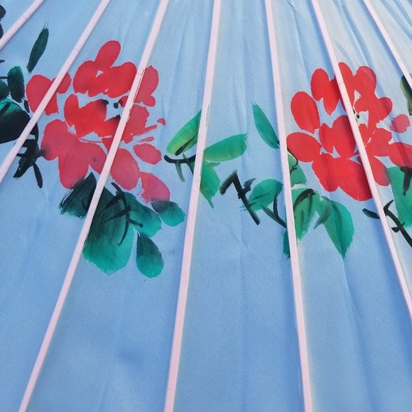 Set of 2 painted Chinese design fabric umbrellas - Picture 7 of 14